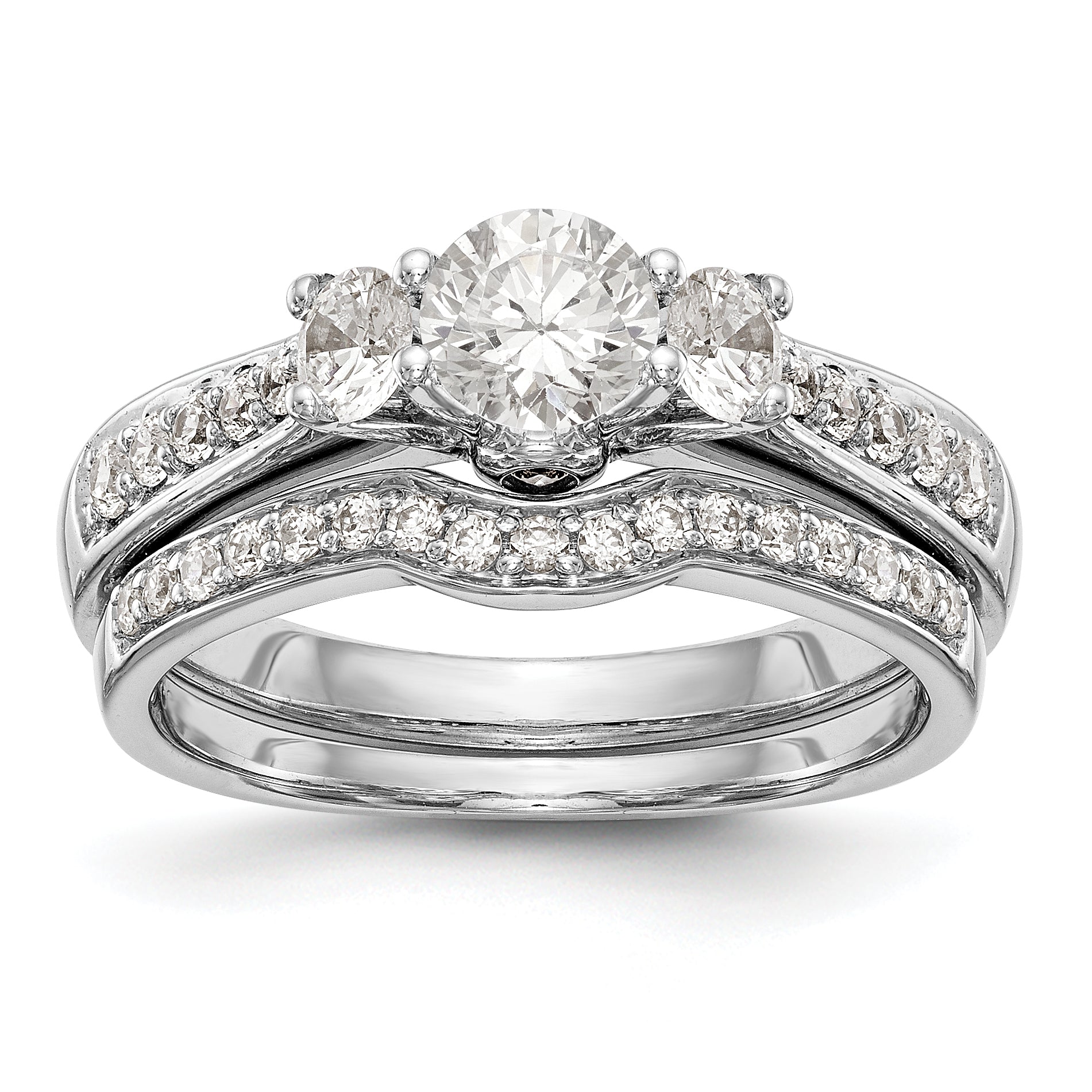 14K White Gold 3 Stone Simulated Diamond Engagement Ring