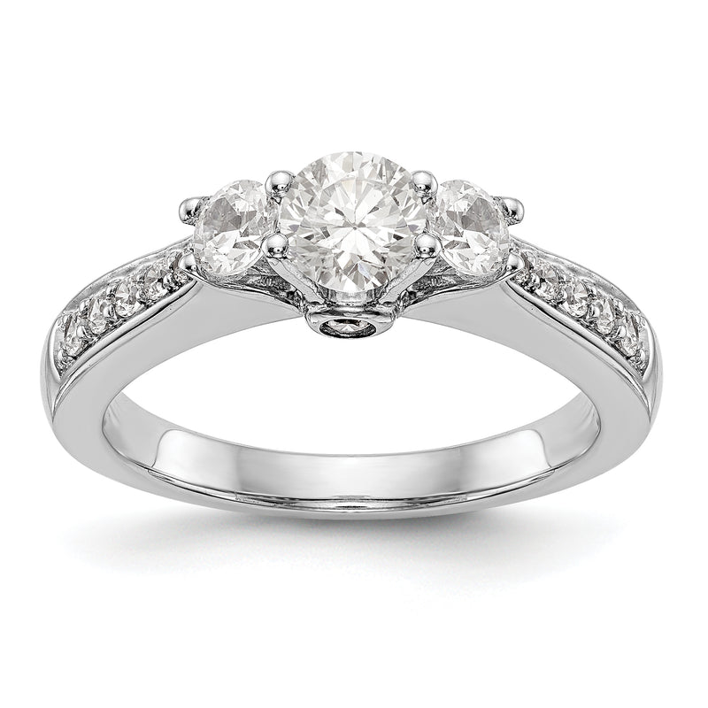 14K White Gold 3 Stone Simulated Diamond Engagement Ring
