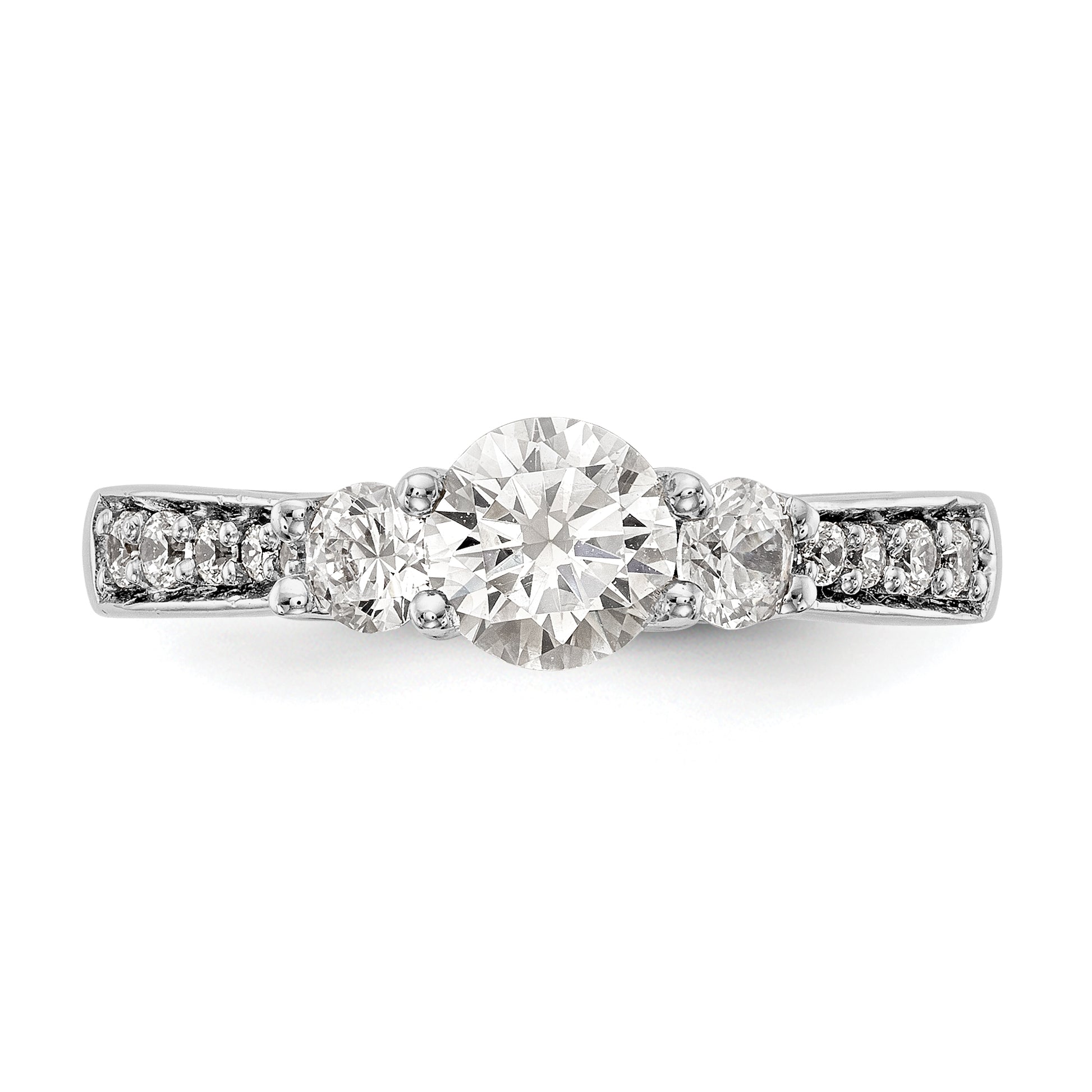 14K White Gold 3 Stone Simulated Diamond Engagement Ring