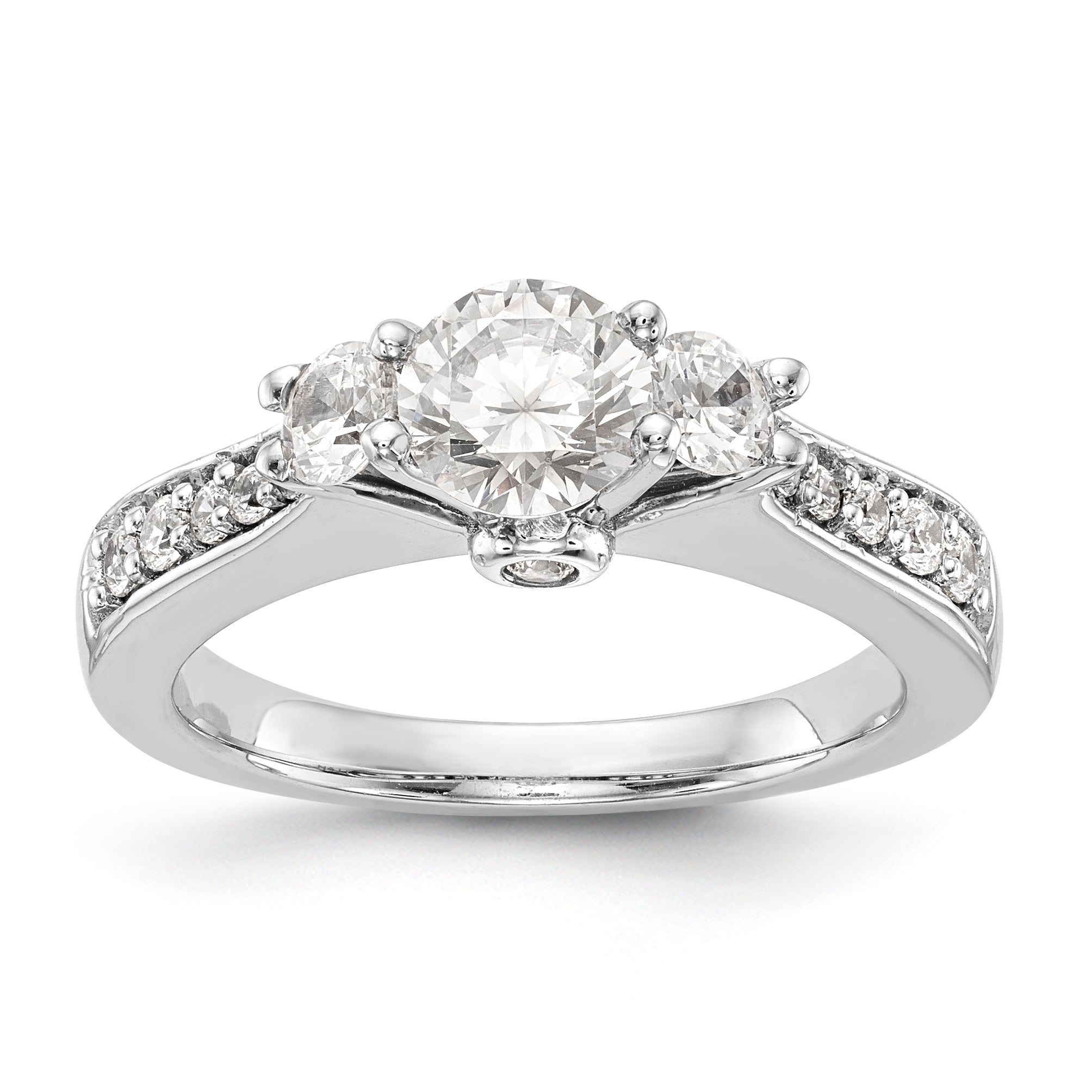 14K White Gold 3 Stone Simulated Diamond Engagement Ring