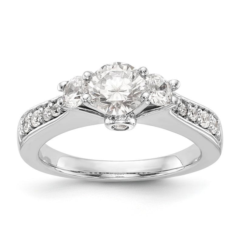 14K White Gold 3 Stone Simulated Diamond Engagement Ring
