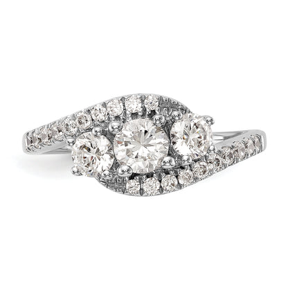 14K White Gold 3 Stone Simulated Diamond Engagement Ring