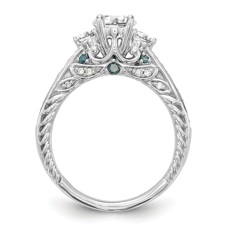 14K White Gold Blue and White Simulated Diamond Engagement Ring