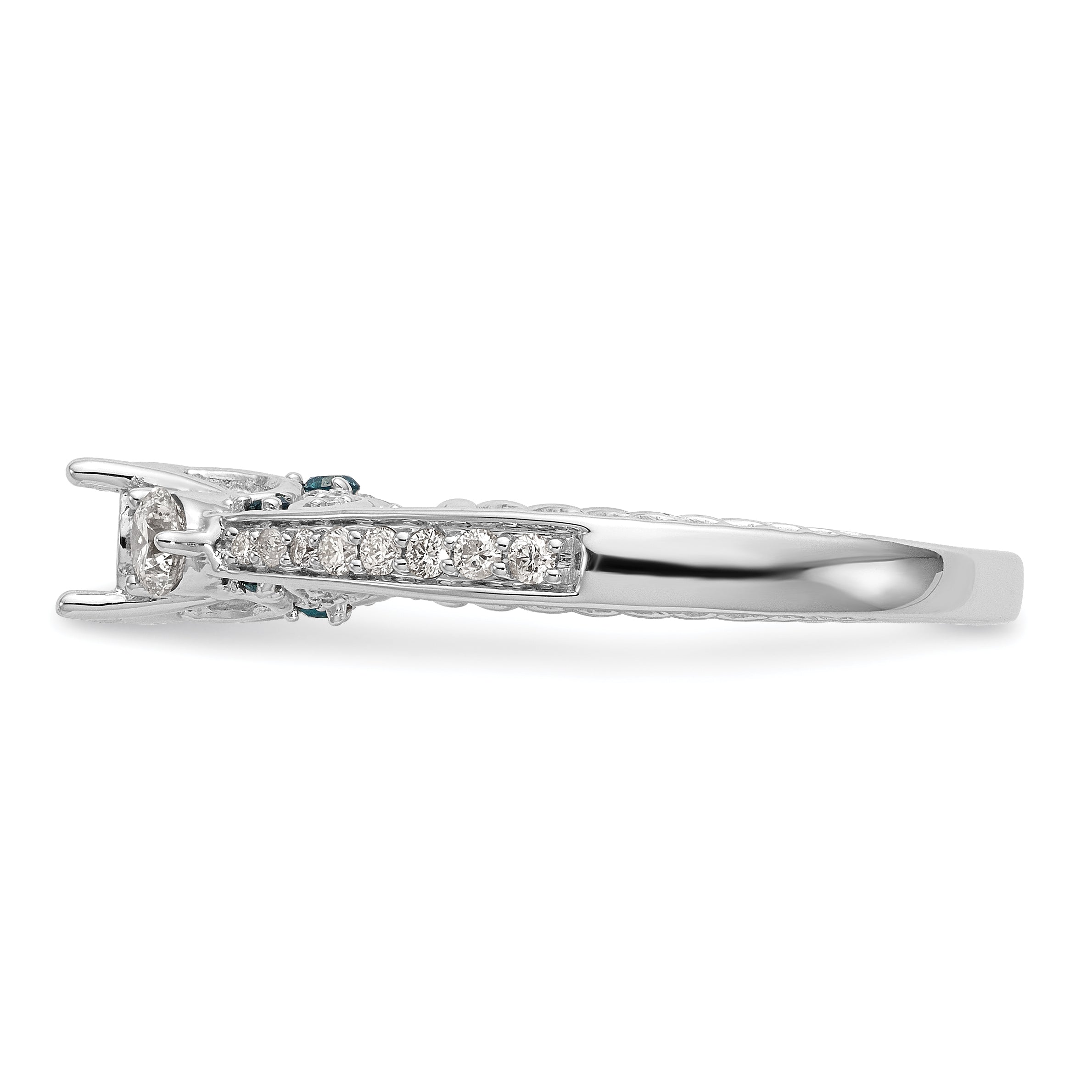 14K White Gold Blue and White Simulated Diamond Engagement Ring