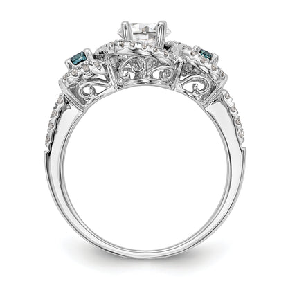 14k White Gold Blue and White Simulated Diamond Engagement Ring