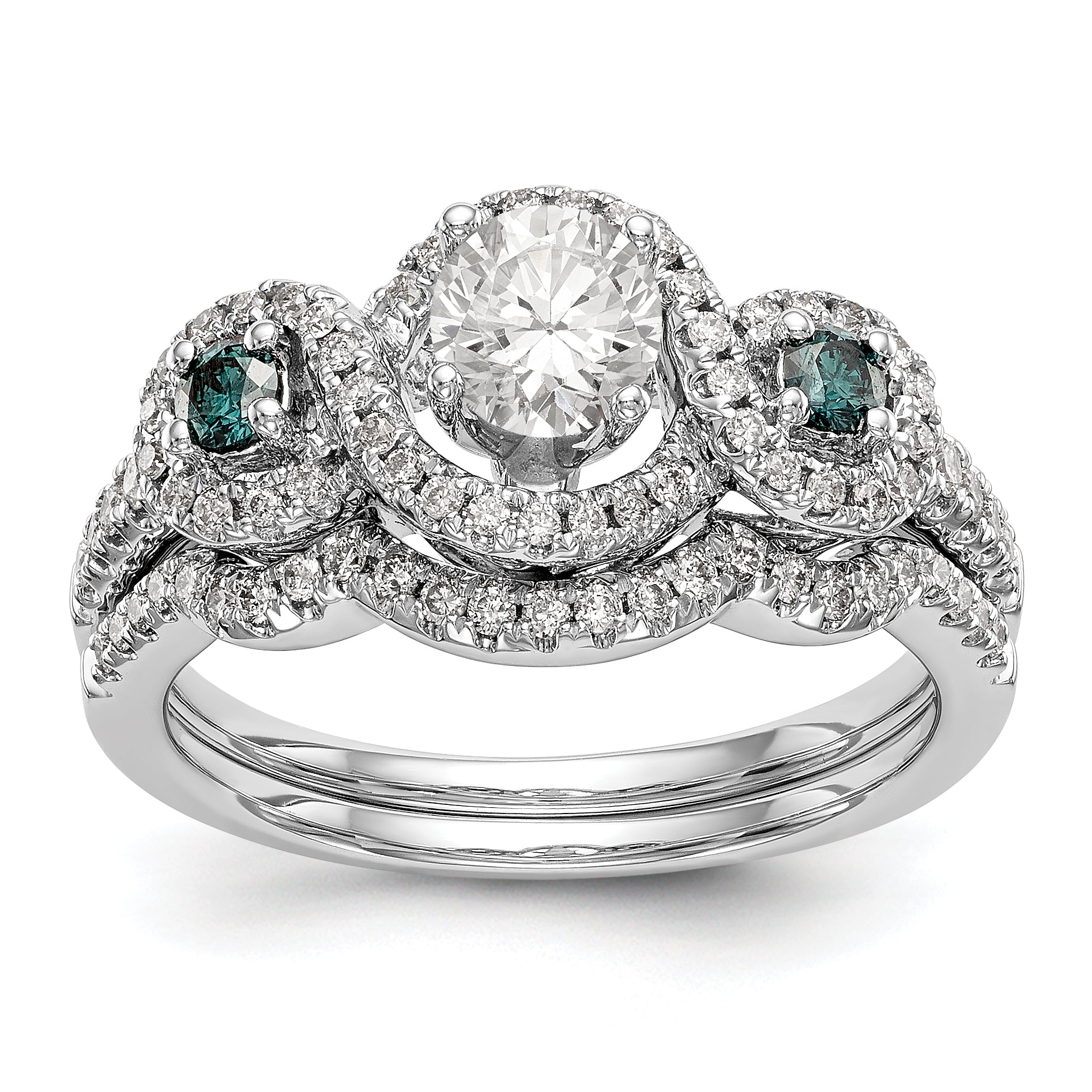 14k White Gold Blue and White Simulated Diamond Engagement Ring