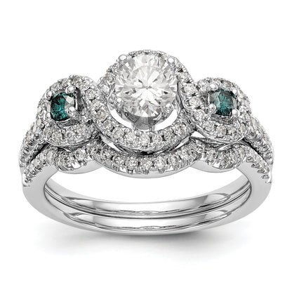 14k White Gold Blue and White Simulated Diamond Engagement Ring