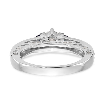 14k White Gold Simulated Diamond with Sapphire Engagement Ring