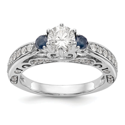 14k White Gold Simulated Diamond with Sapphire Engagement Ring