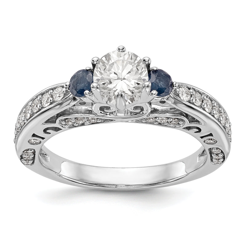 14k White Gold Simulated Diamond with Sapphire Engagement Ring