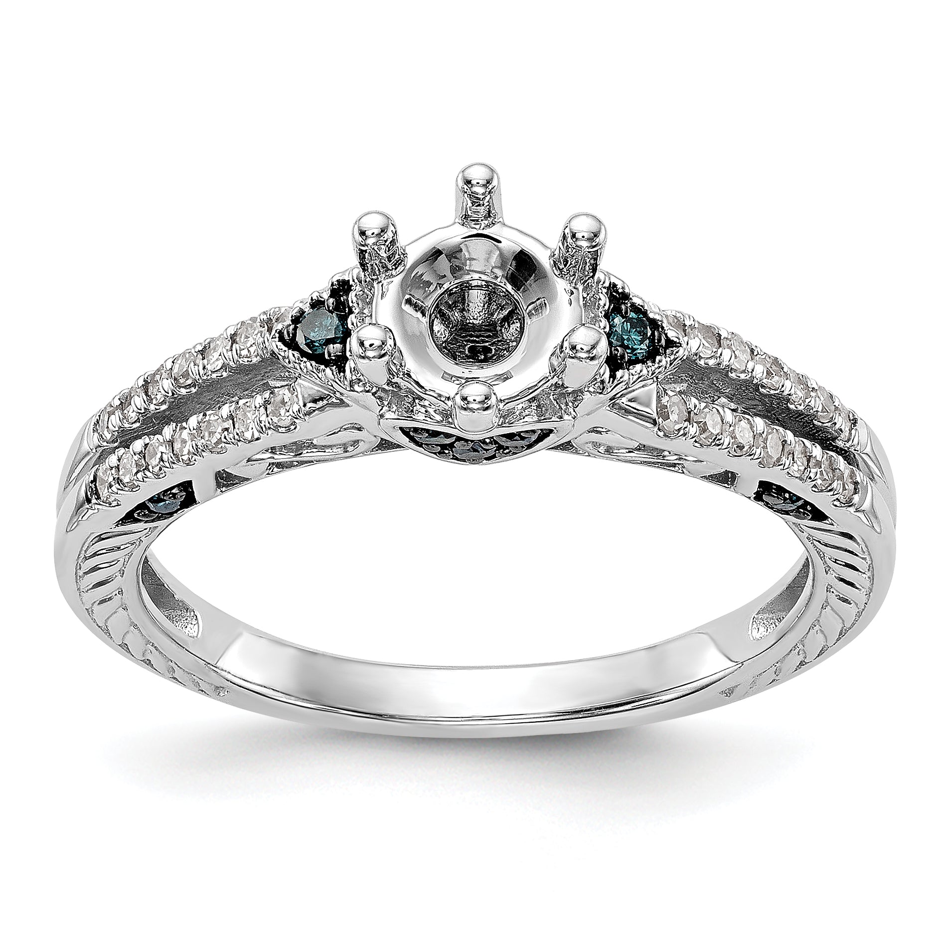 14k White Gold Blue and White Simulated Diamond Engagement Ring
