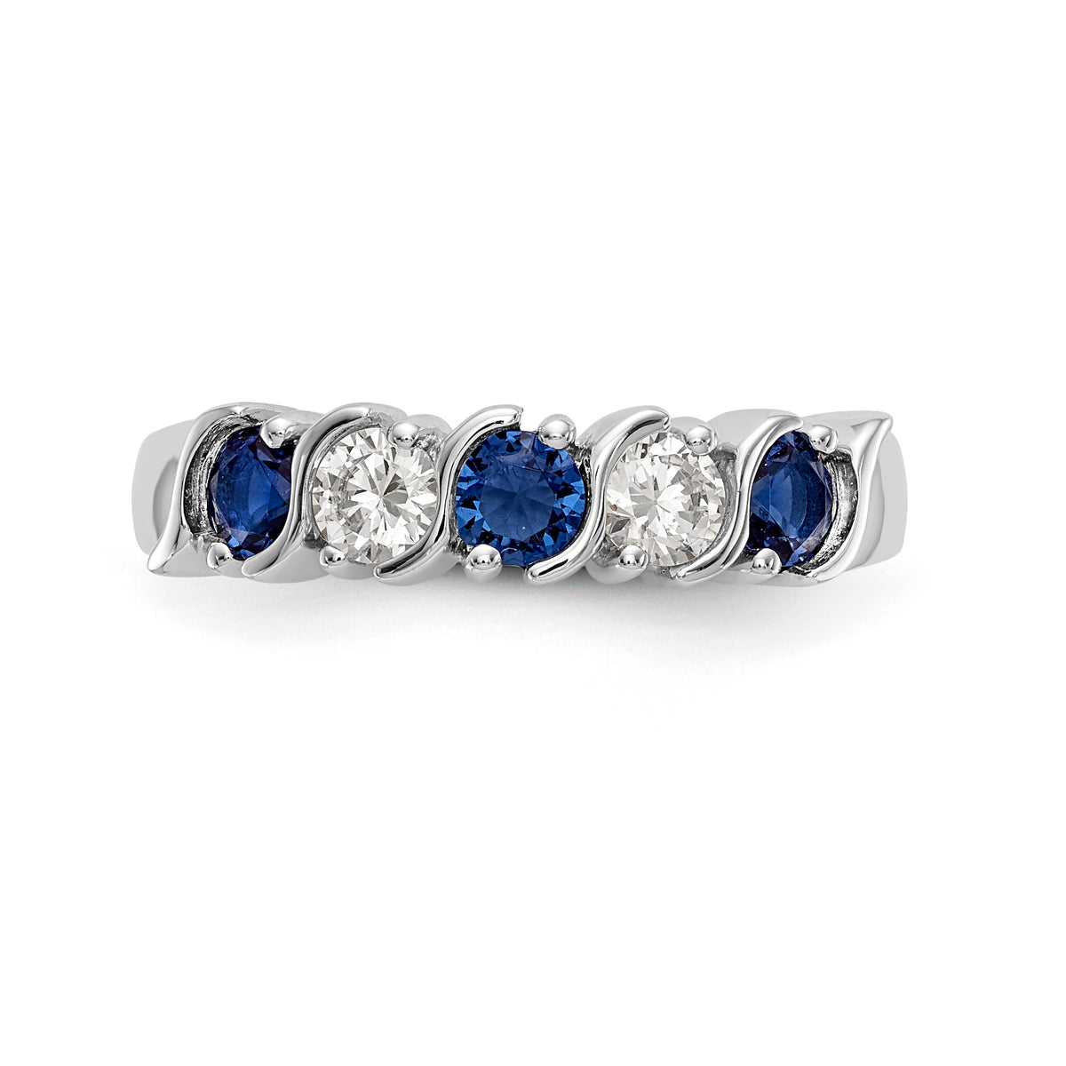 14k White Gold 3.25mm Sapphire AA Diamond 5 Stone Ring