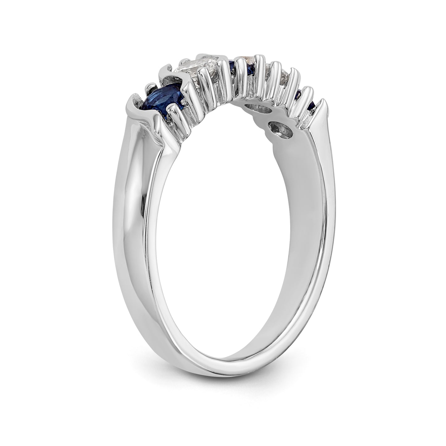 14k White Gold 3.25mm Sapphire AA Diamond 5 Stone Ring