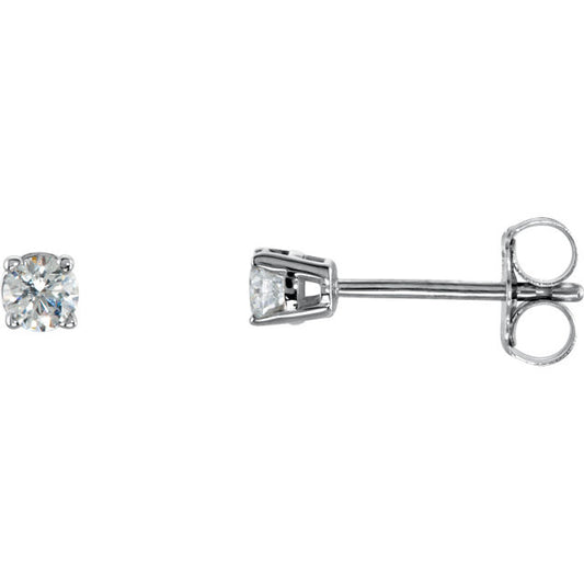14k White Gold 1/5 Carat Real Round Diamond 4-Prong Studs Solitaire Earrings