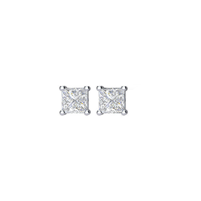 Certified 1/3 CTW Princess Cut Diamond Stud Earrings in 14k White Gold