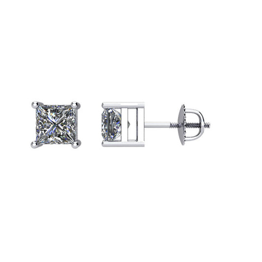 Certified 3/4 CTW Princess-Cut Diamond Stud Earrings in 14k White Gold