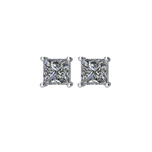 Certified 3/4 CTW Princess-Cut Diamond Stud Earrings in 14k White Gold