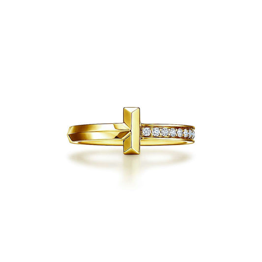 Designer Inspired Natural Diamond T1 Ring in 14K Yellow Rose or White Gold