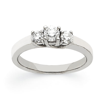 14k White Gold AA Diamond Three Stone Ring