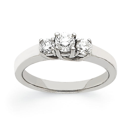 14k White Gold AA Diamond Three Stone Ring