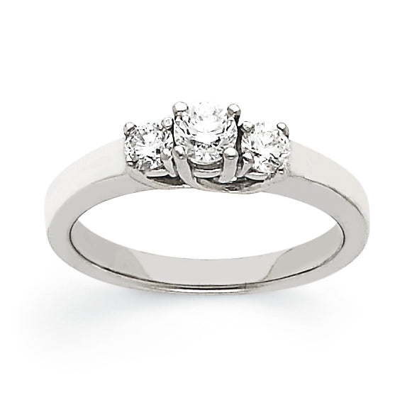 14k White Gold AA Diamond Three Stone Ring