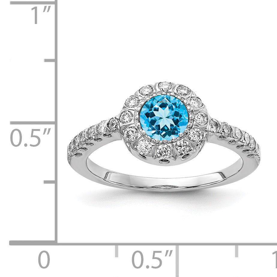 14k White Gold 5mm Blue Topaz Checker A Diamond ring
