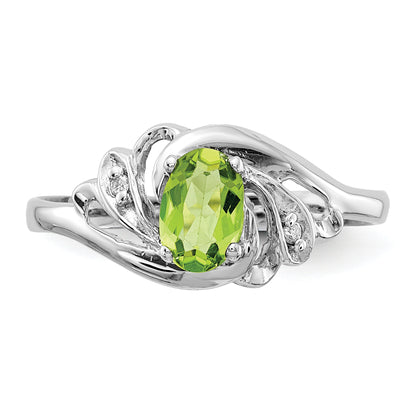 14k White Gold 6x4mm Oval Peridot Checker A Diamond ring