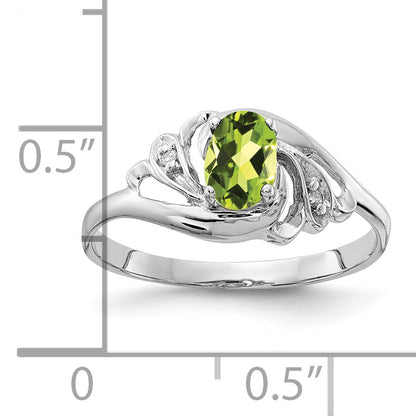 14k White Gold 6x4mm Oval Peridot Checker A Diamond ring