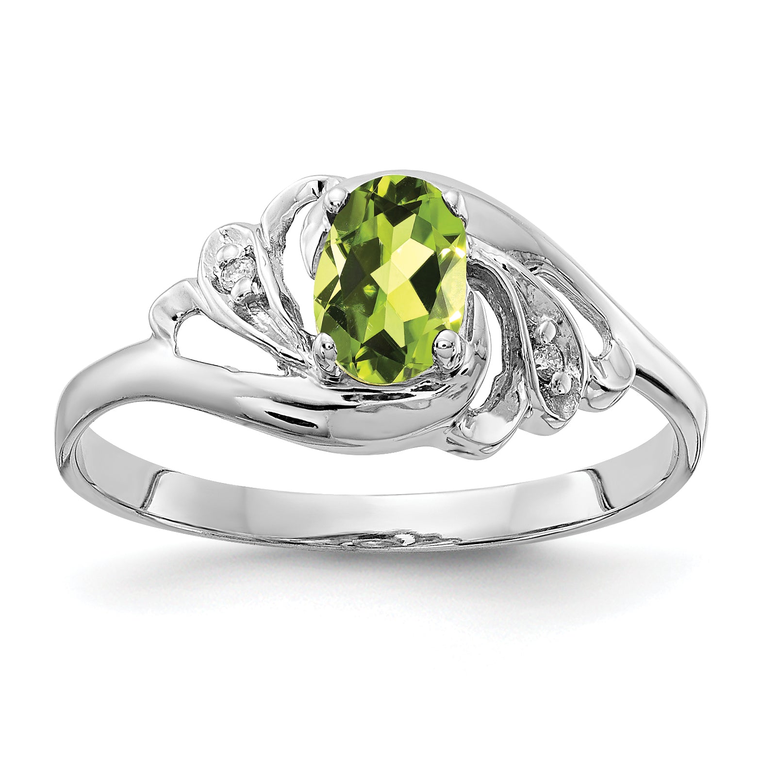 14k White Gold 6x4mm Oval Peridot Checker A Diamond ring