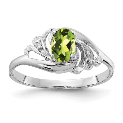 14k White Gold 6x4mm Oval Peridot Checker A Diamond ring