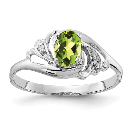 14k White Gold 6x4mm Oval Peridot Checker A Diamond ring