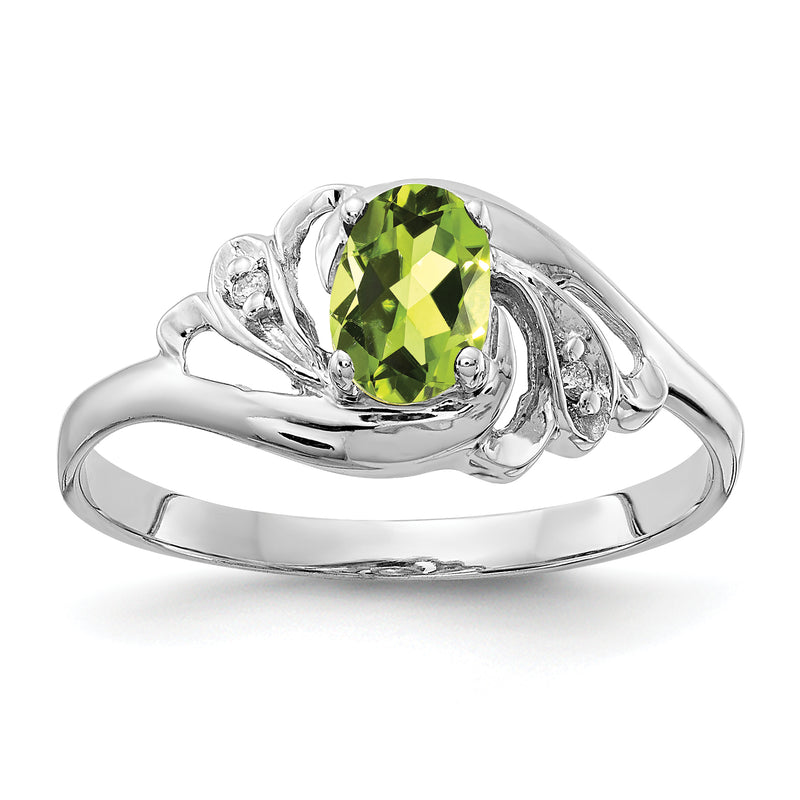 14k White Gold 6x4mm Oval Peridot Checker A Diamond ring