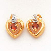 14k .01ct Diamond and Garnet Birthstone Heart Earrings