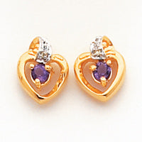 14k .01ct Diamond and Amethyst Birthstone Heart Earrings
