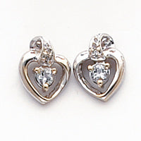 14k White Gold .01ct Diamond and White Topaz Birthstone Heart Earrings
