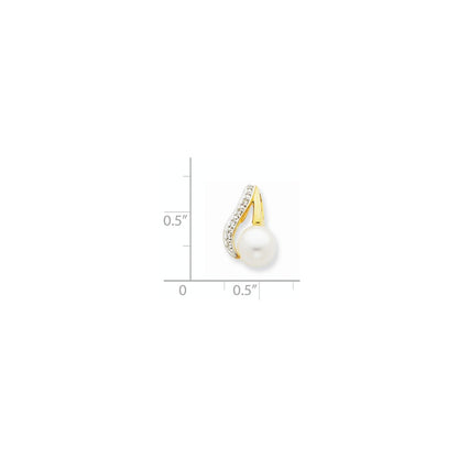 14k Yellow Gold Diamond and Rhodium Diamond Pearl Pendant
