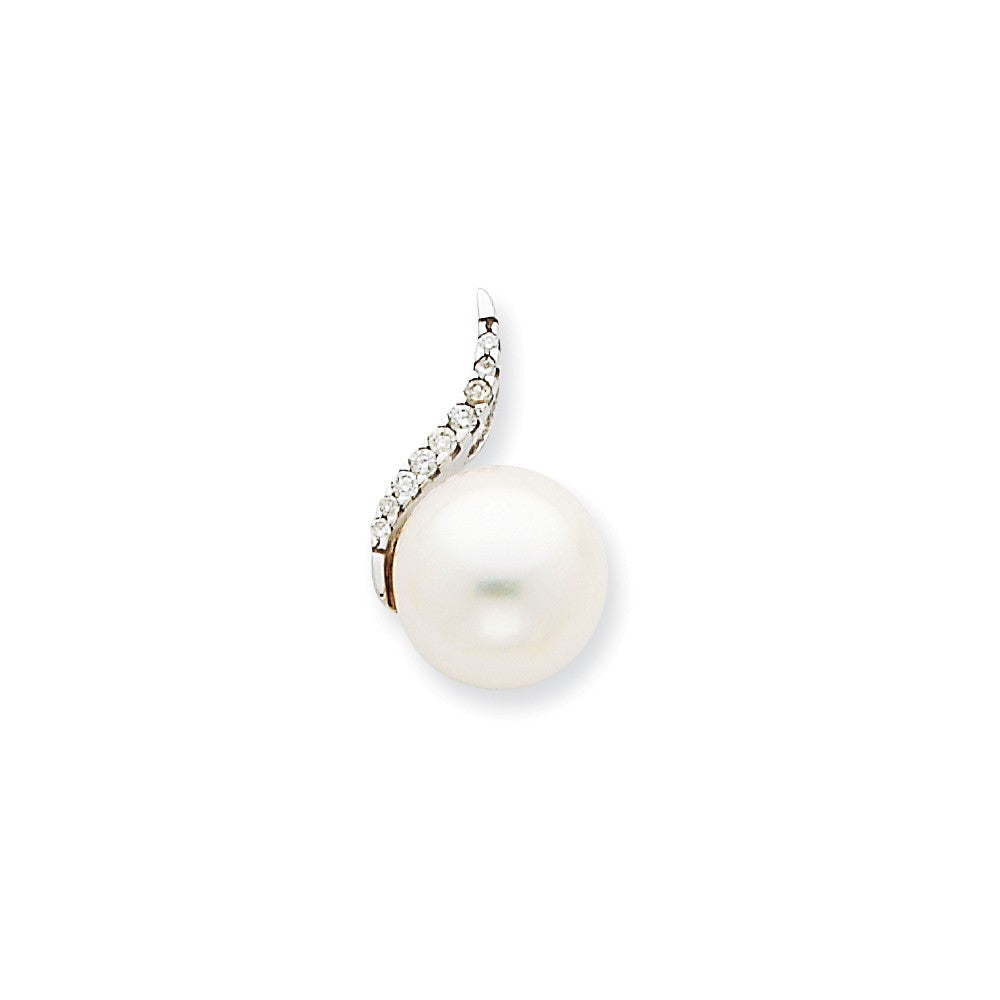 14k White Gold Diamond and Cultured Pearl Pendant