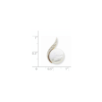 14k White Gold and Rhodium Diamond and Cultured Pearl Pendant