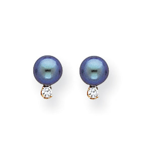 14k 5mm Black FW Cultured Pearl AA Diamond earring