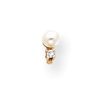 14k 3 4mm White Round Freshwater Cultured Pearl AA Diamond Post Earrings