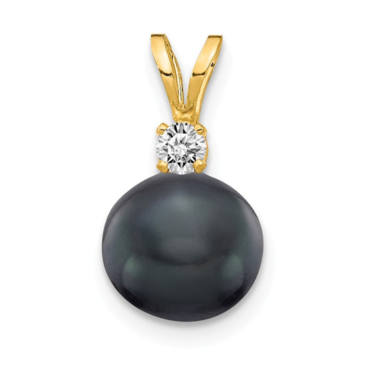 14k Yellow Gold 7mm Black Pearl (H/I1 Quality) Diamond Pendant