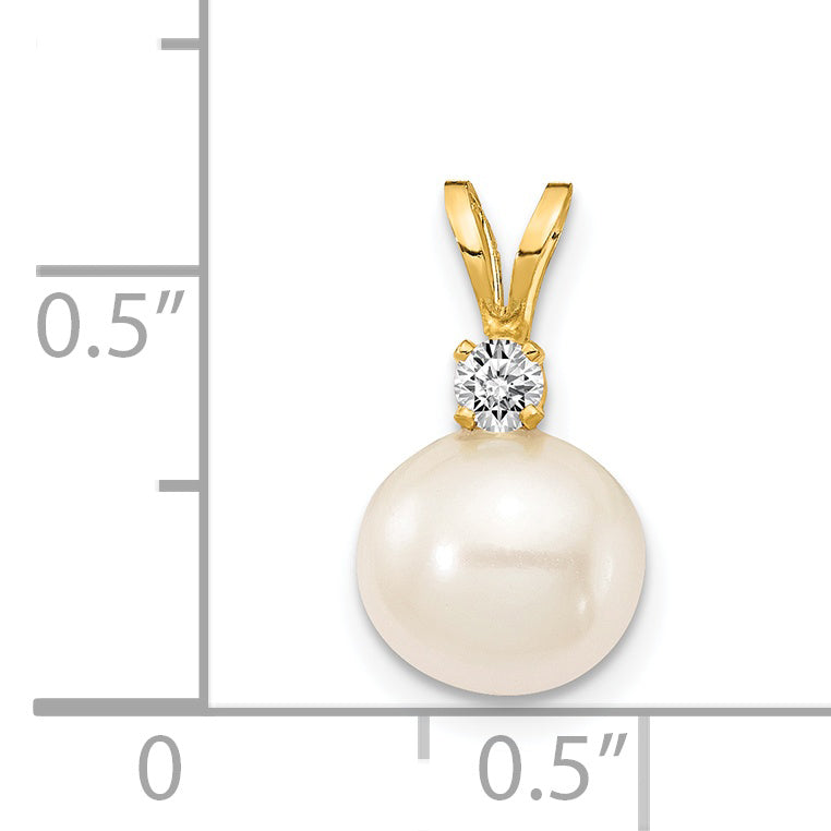 14k 7mm FW Cultured Pearl AAA Diamond Pendant