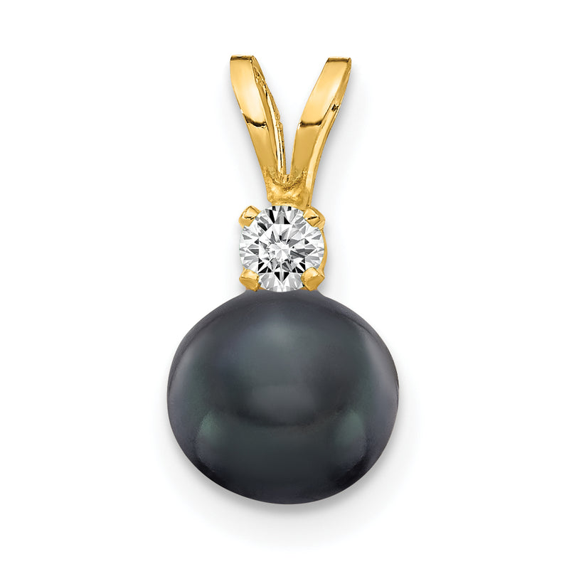 14k 6mm Black FW Cultured Pearl AAA Diamond Pendant