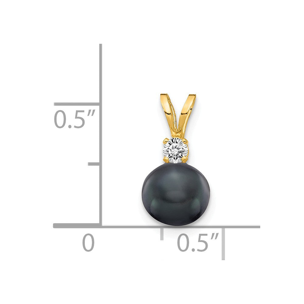 14k Yellow Gold Diamond 6mm Black Pearl (H/I1 Quality) Diamond Pendant