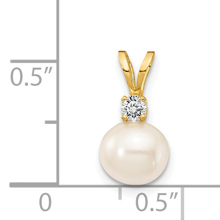 14k 6mm White FW Cultured Pearl AAA Diamond Pendant