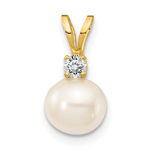 14k 6mm White FW Cultured Pearl AAA Diamond Pendant