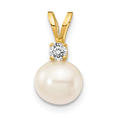 14k 6mm White FW Cultured Pearl VS Diamond Pendant
