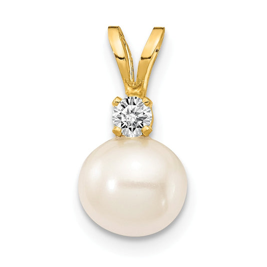 14k Yellow Gold Diamond 6mm Pearl (H/I1 Quality) Diamond Pendant