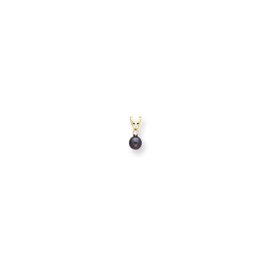 14k Yellow Gold Diamond Black Cultured Pearl & (H/I1 Quality) Diamond Pendant
