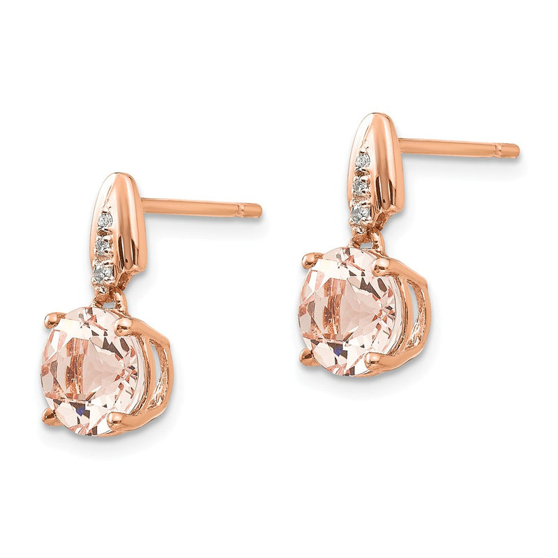 14k Rose Gold Diamond and Morganite Round Post Dangle Earrings